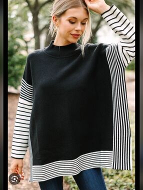 Main Strip Striped Mockneck Tunic Sweater